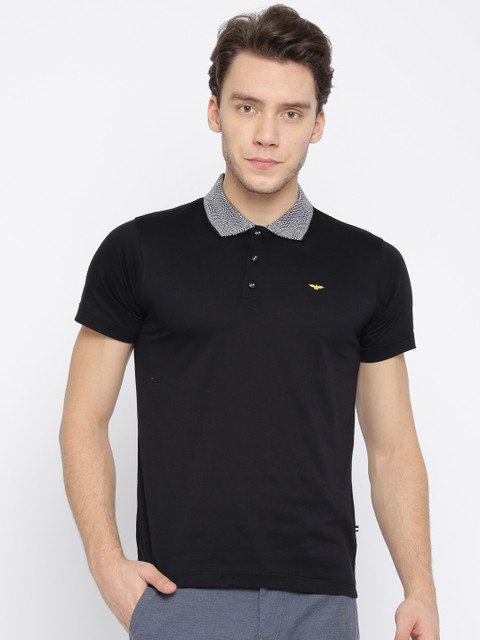 

Park Avenue Men Black Solid Polo Collar T-shirt