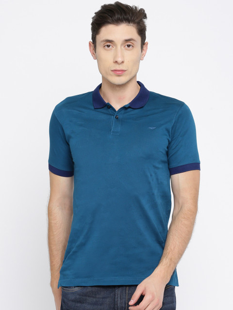 

Park Avenue Men Teal Blue Solid Polo Collar T-shirt