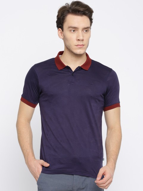 

Park Avenue Men Navy Solid Polo Collar T-shirt, Navy blue