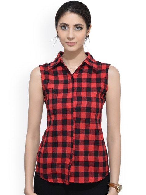 

SCORPIUS Women Red & Red Slim Fit Checked Casual Shirt