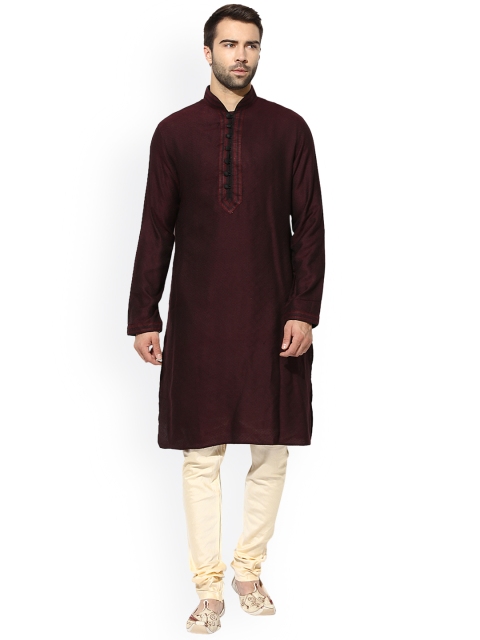 

KISAH Men Purple Self Design Kurta with Churidar