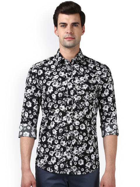 

ColorPlus Men Black Tailored Fit Printed Casual Shirt