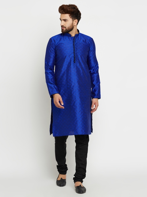 

SOJANYA Men Blue & Black Self Design Kurta with Pyjamas