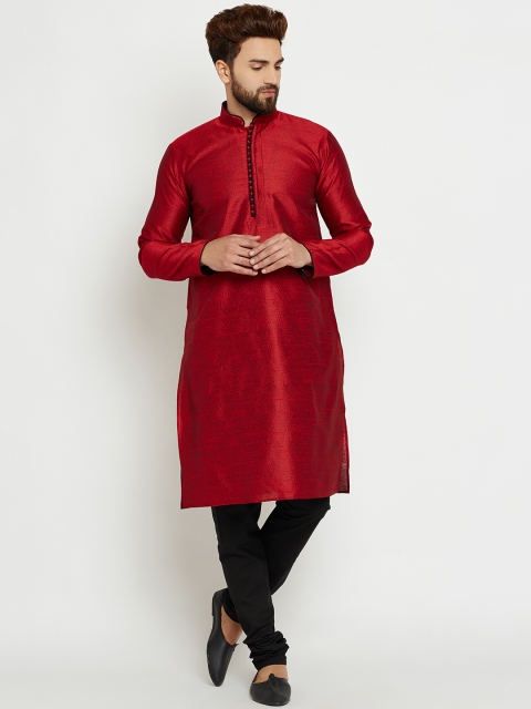 

SOJANYA Men Maroon & Black Self Design Kurta with Pyjamas