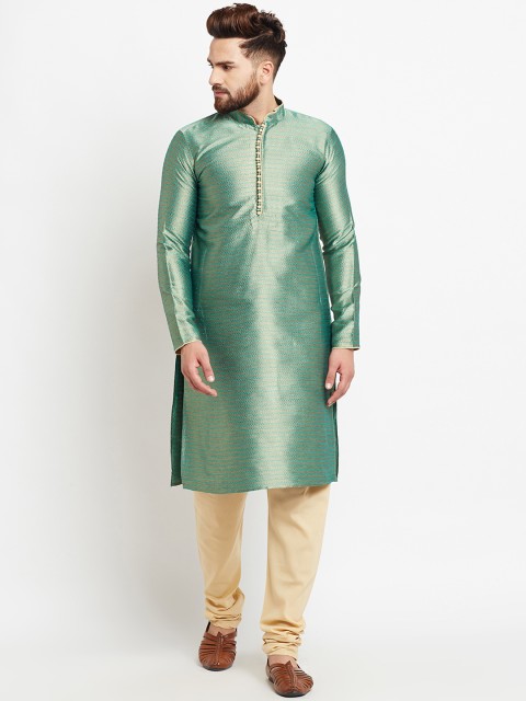 

SOJANYA Men Green & Beige Self Design Kurta with Pyjamas