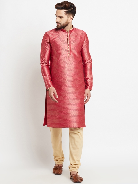 

SOJANYA Men Pink & Beige Self Design Kurta with Pyjamas