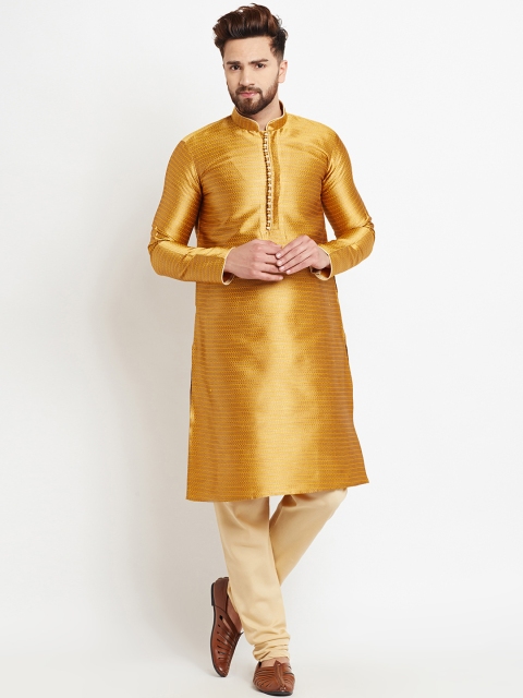 

SOJANYA Men Mustard & Beige Self Design Kurta with Pyjamas