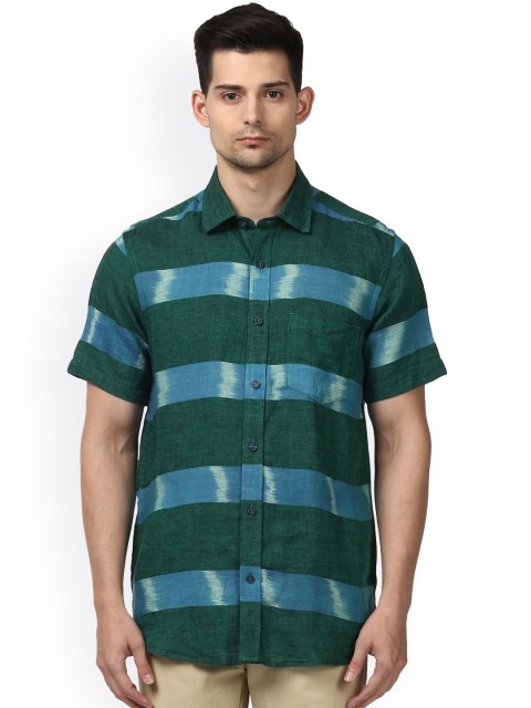 

ColorPlus Men Green & Blue Tailored Fit Striped Casual Shirt