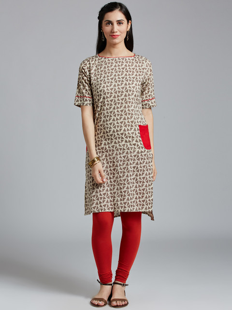 

Jaipur Kurti Women Beige Printed Straight Kurta