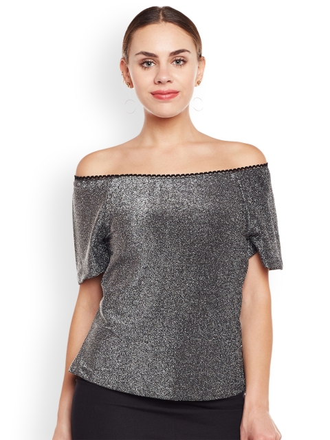 

Latin Quarters Women Grey Embellished Bardot Top