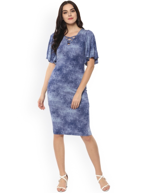

Zima Leto Women Blue Printed Bodycon Dress