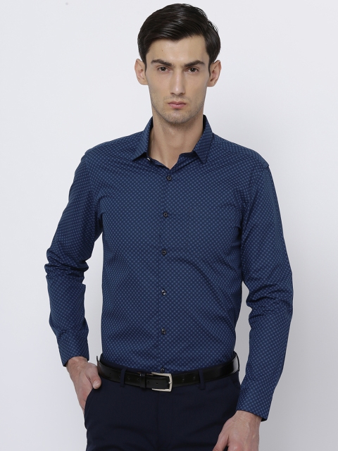

Black coffee Men Navy Blue Slim Fit Printed Formal Shirt