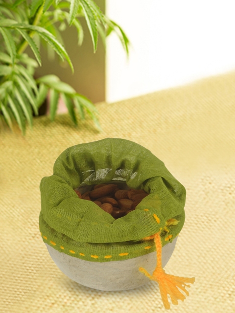 

Exclusive Lane Green & Beige Handcrafted Paper Mache Utility Potli