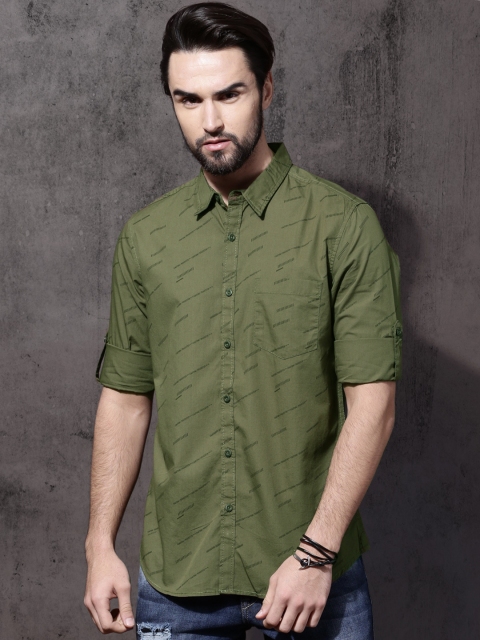 

Roadster Men Olive Green Regular Fit Printed Casual Shirt