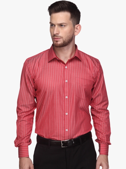 

L.A. SEVEN Men Red Standard Regular Fit Striped Formal Shirt