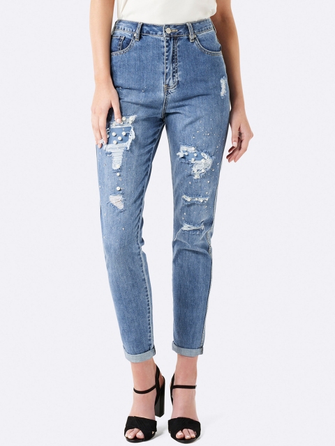 

Forever New Women Blue Relaxed Fit High-Rise Low Distress Jeans
