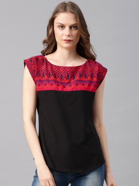 

Tokyo Talkies Women Black & Red Printed Top