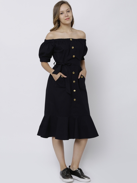 

Tokyo Talkies Women Navy Blue Solid A-Line Dress