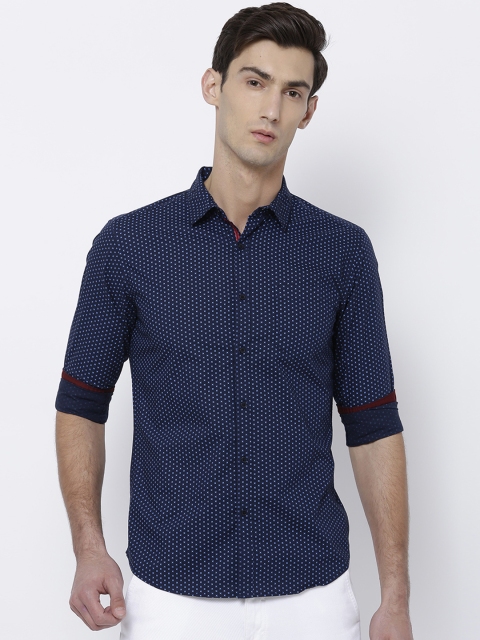 

Black coffee Men Navy Blue Slim Fit Printed Casual Shirt