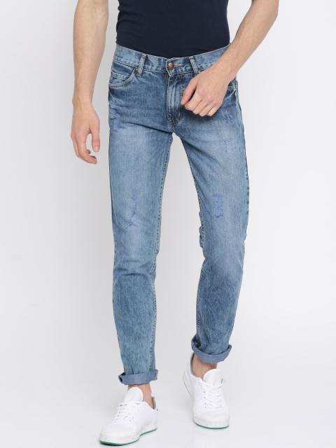 

American Crew Men Blue Straight Fit Mid-Rise Low Distress Jeans