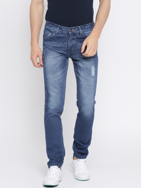 

American Crew Men Blue Straight Fit Mid-Rise Mildly Distressed Jeans