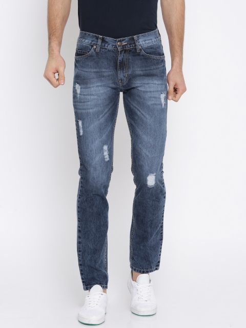 

American Crew Men Blue Straight Fit Mid-Rise Mildly Distressed Jeans