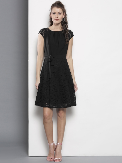 

DOROTHY PERKINS Women Black Self-Design Fit & Flare Dress