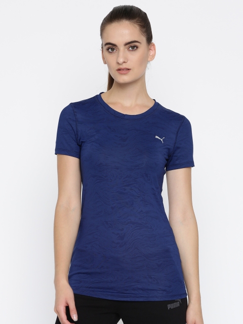 

Puma Women Navy Blue Printed Round Neck Essential Tee T-shirt