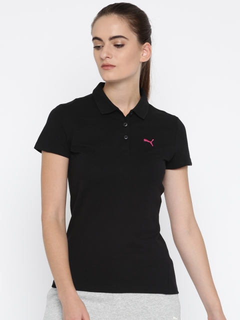 

Puma Women Black Solid ESS Polo Collar T-shirt