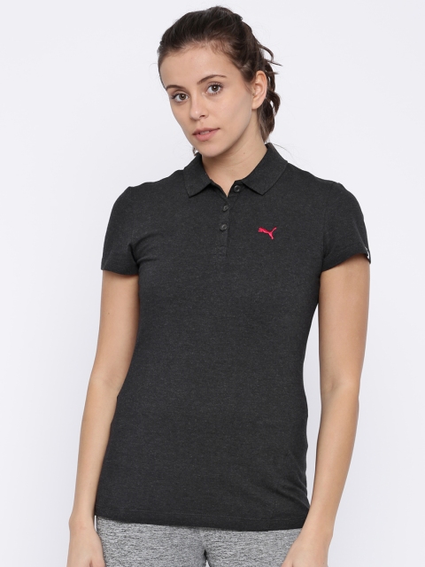 

Puma Women Charcoal Grey Solid ESS Polo Collar T-shirt