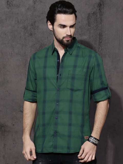 

Roadster Men Green & Blue Slim Fit Checked Casual Shirt