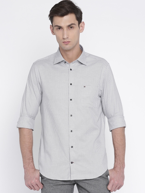 

Tommy Hilfiger Men White & Grey Tailored Fit Woven Design Casual Shirt