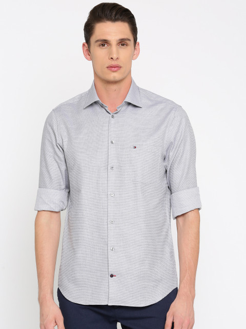 

Tommy Hilfiger Men Grey Tailored Fit Self Design Casual Shirt