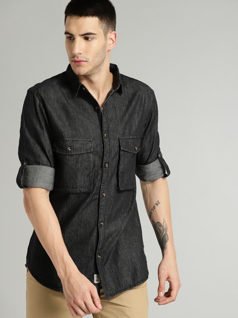 

Roadster Men Black Regular Fit Faded Denim Casual Shirt