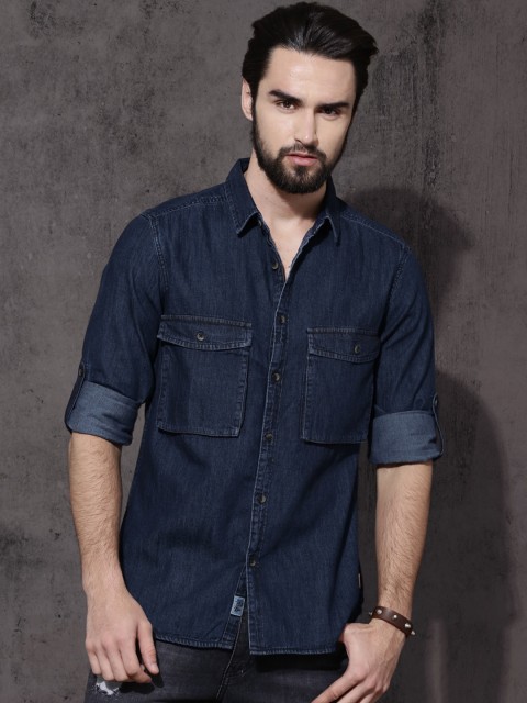 

Roadster Men Blue Regular Fit Solid Casual Denim Shirt