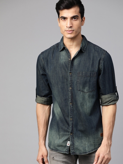 

Roadster Men Navy Blue Regular Fit Faded Chambray Casual Shirt