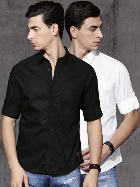 

Roadster Pack of 2 Regular Fit Shirt, Black