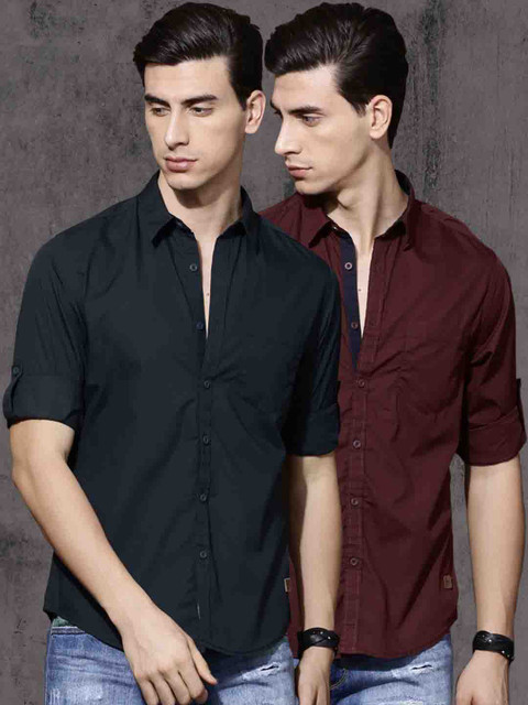 

Roadster Pack of 2 Regular Fit Shirt, Navy blue