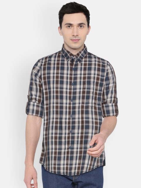 

Roadster Men Brown & Navy Regular Fit Checked Casual Shirt