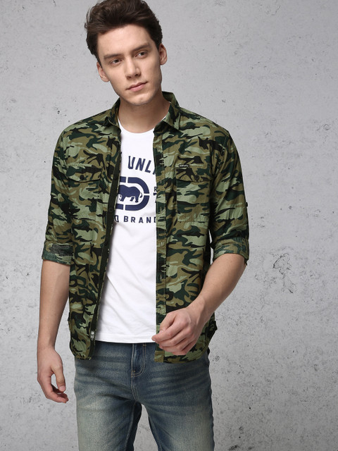 

Ecko Unltd Men Green & Khaki Slim Fit Printed Casual Shirt