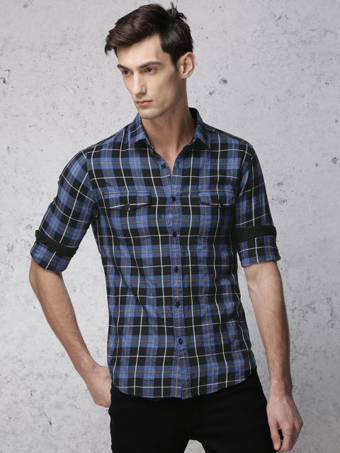 

Ecko Unltd Men Blue & Black Slim Fit Checked Casual Shirt