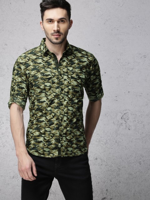 

Ecko Unltd Men Olive Green & Black Slim Fit Printed Casual Shirt