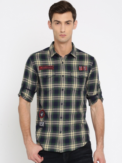 

Ecko Unltd Men Green & Navy Blue Slim Fit Checked Casual Shirt