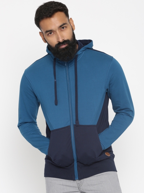 

Roadster Men Blue Colourblocked Hooded Sweatshirt