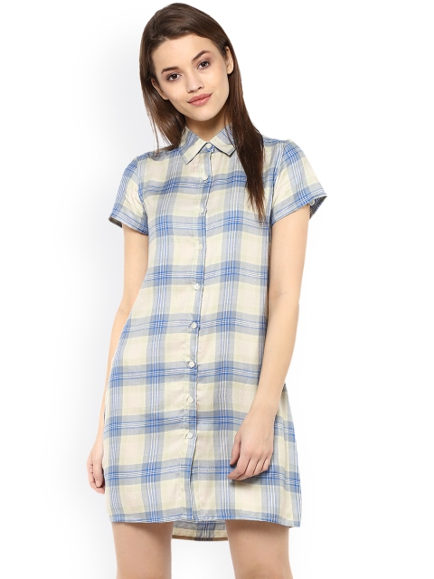 

StyleStone Women Blue Checked Shirt Dress