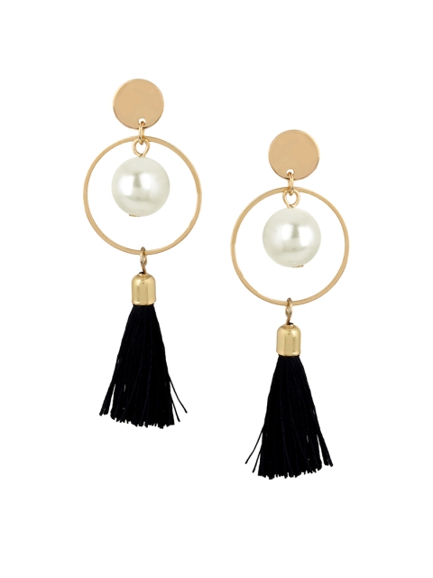 

OOMPH Gold-Toned & Black Contemporary Tasselled Drop Earrings