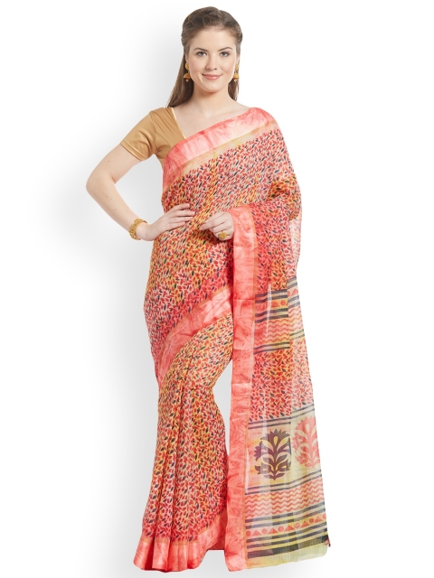 

Nanda Silk Mills Peach Printed Silk Cotton Saree
