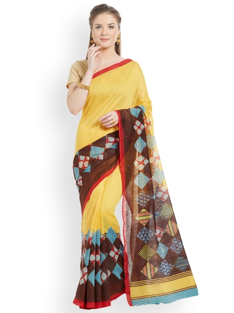 

Nanda Silk Mills Yellow Printed Silk Cotton Saree