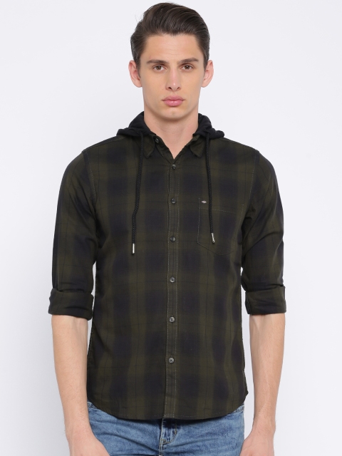 

Lee Cooper Men Olive Green Slim Fit Checked Casual Shirt