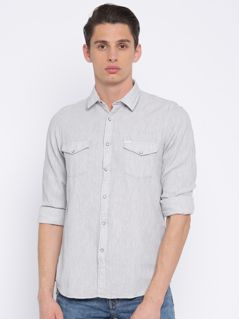

Lee Cooper Men Grey Melange Slim Fit Solid Casual Shirt